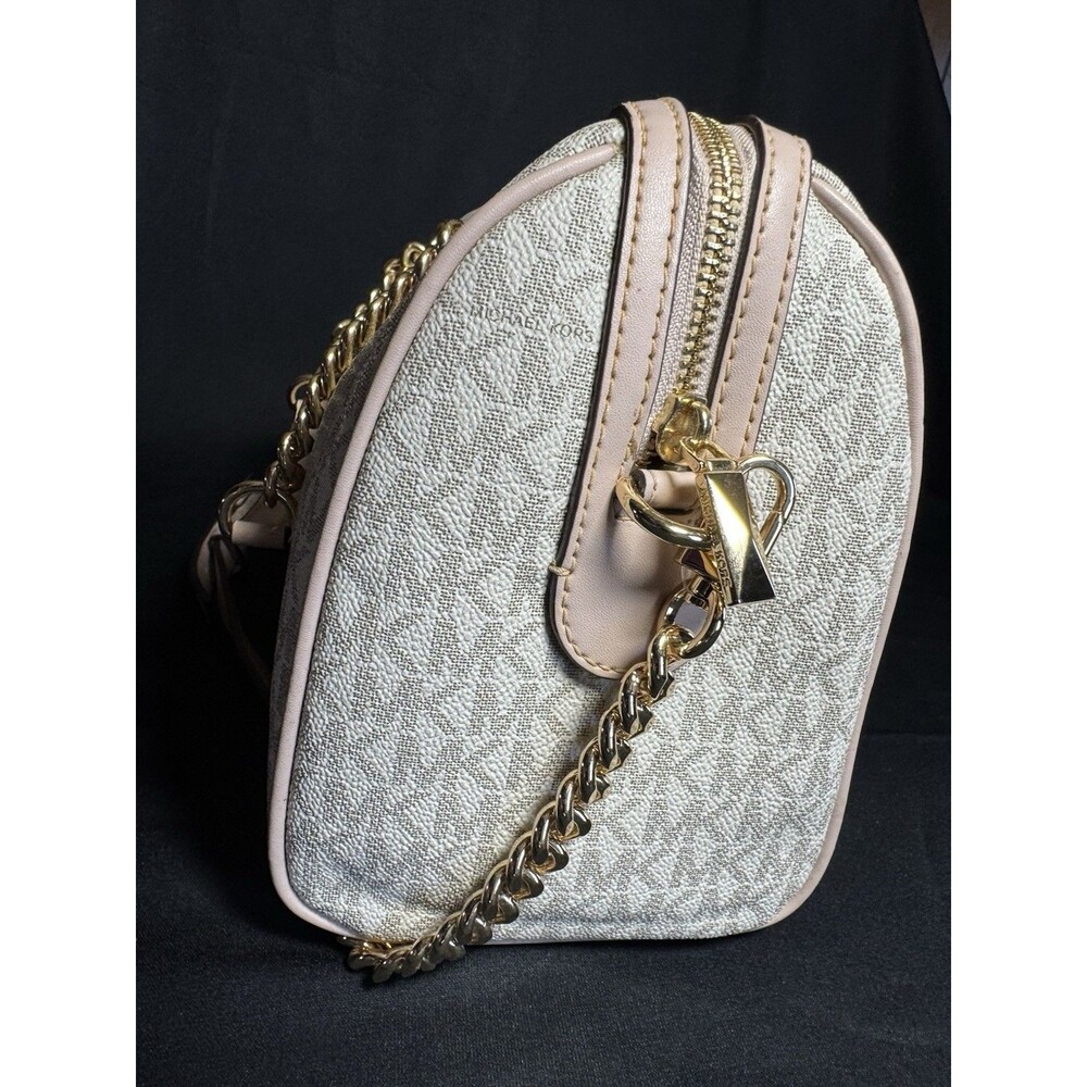 MICHAEL KORS BLAIRE VANILLA PINK LOGO GOLD CHAIN MED DUFFLE SATCHEL BAG *READ*** - Picture 8 of 13